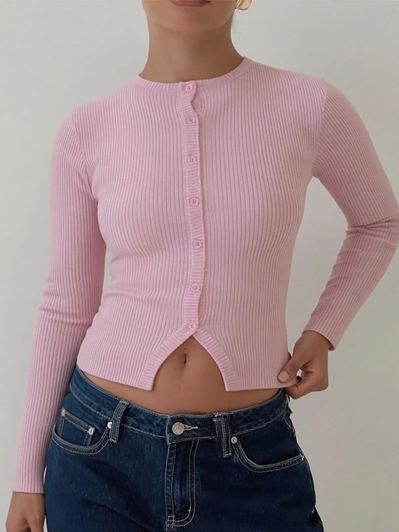 Textured Button Front Sweater - EasyApparels