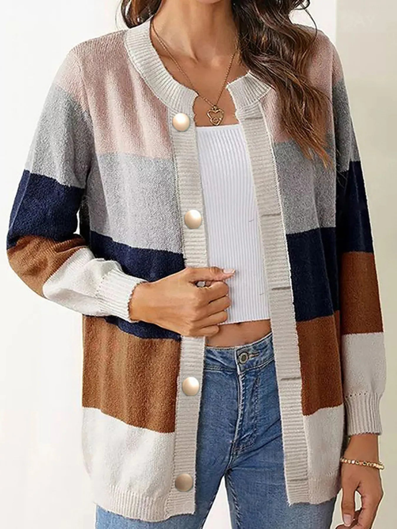 Multicolor Button Front Knit Sweater