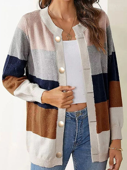Multicolor Button Front Knit Sweater