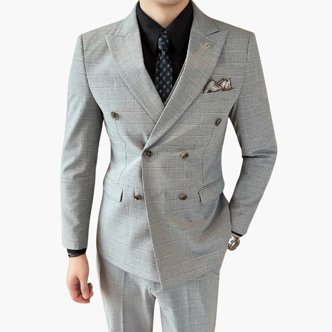 Classic Fit Checked Suit with Notch Collar