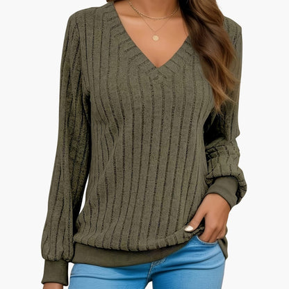 Ladies' Casual Long Sleeve V Neck Sweater