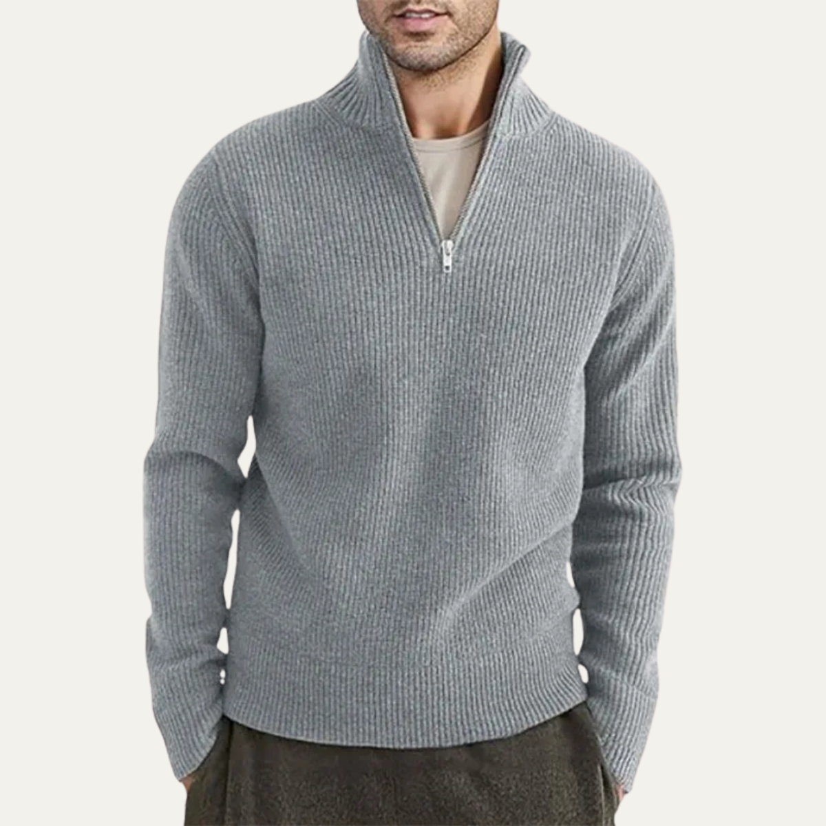 Men's Thick Crew Neck Half Zip Sweater