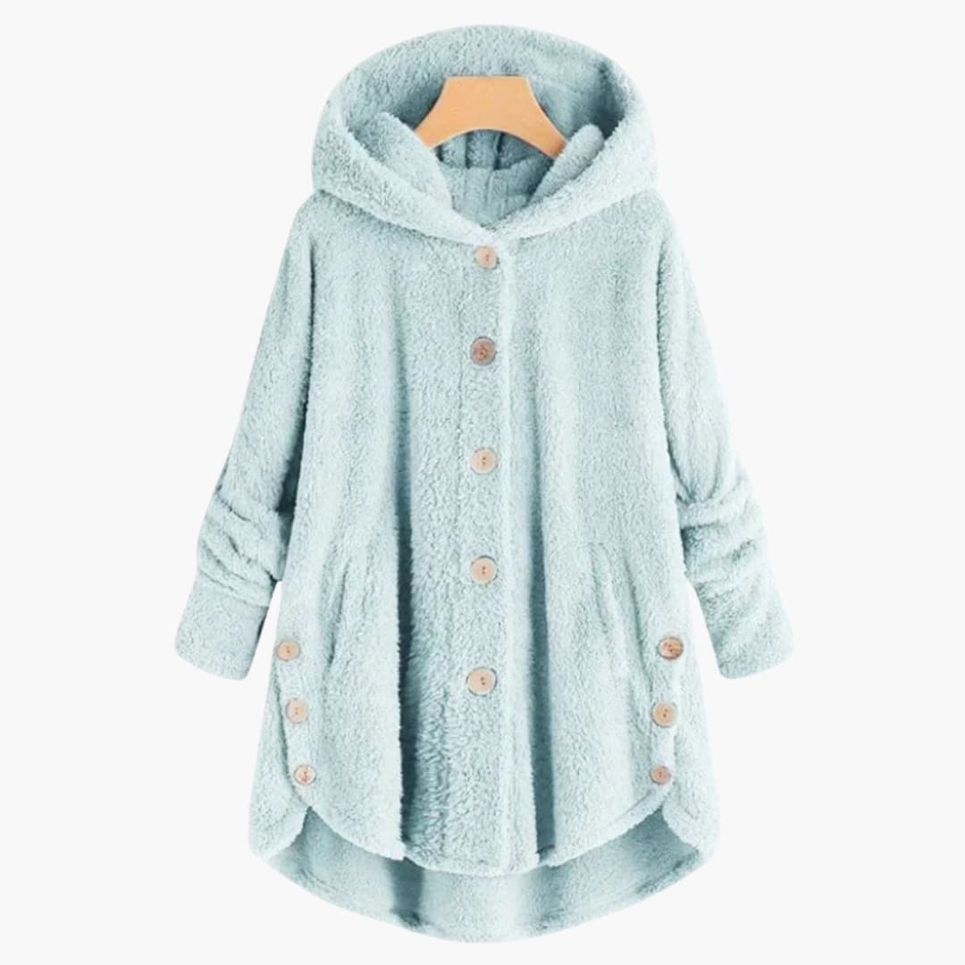 Ladies Warm Hooded Coat with Button Front - Vossary