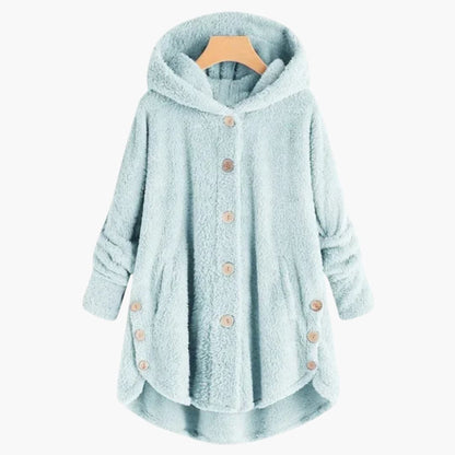 Ladies Warm Hooded Coat with Button Front - Vossary