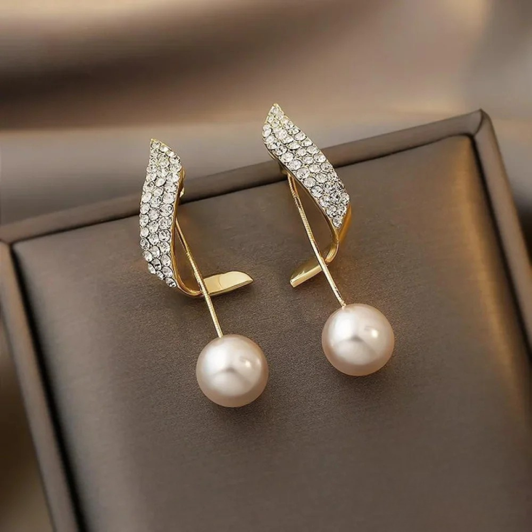 Luxurious Pearl Drop Gold Stud Earrings