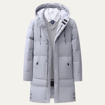 Warm Men's Long Puffer Coat with Cotton Fill