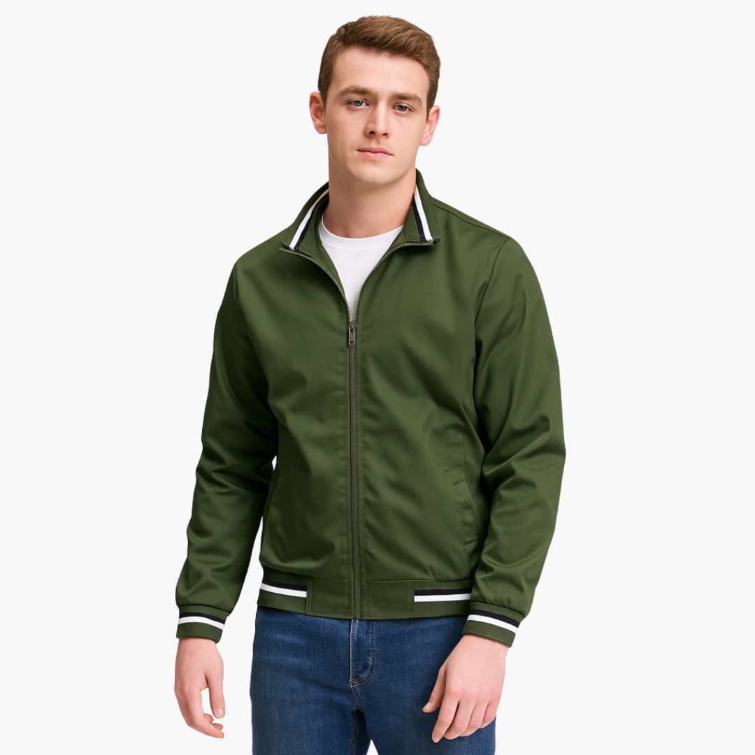 Men's Zip Up Flight Jacket with Stripe Detail