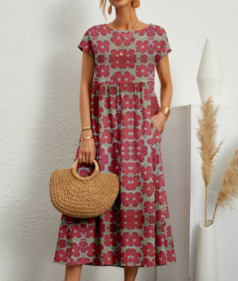 Chic Floral Knee Length Dress - Vossary
