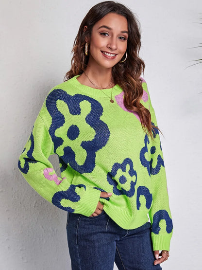 Pretty Floral Crew Neck Sweater - EasyApparels
