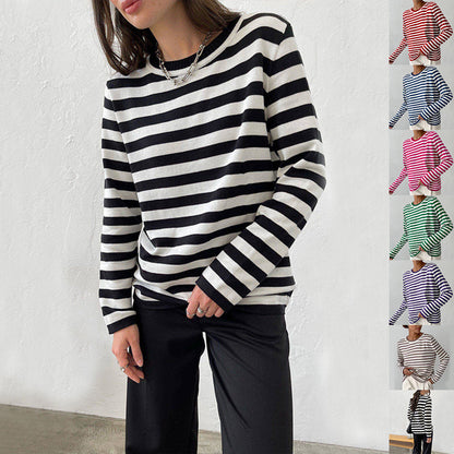 Comfy Women's Striped Crew Neck Sweater - Luxicro