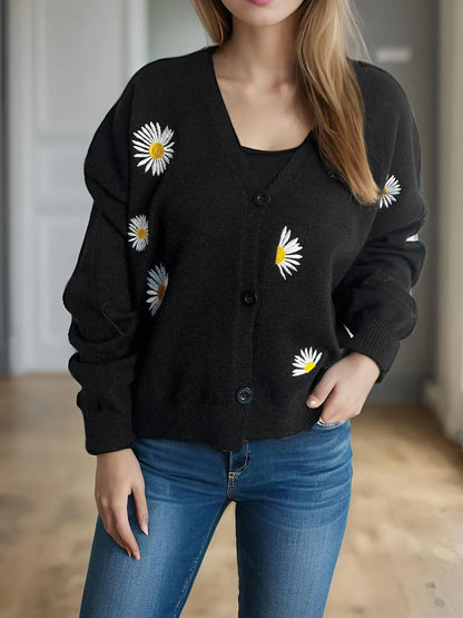 Floral Front Open Cardigan Sweater