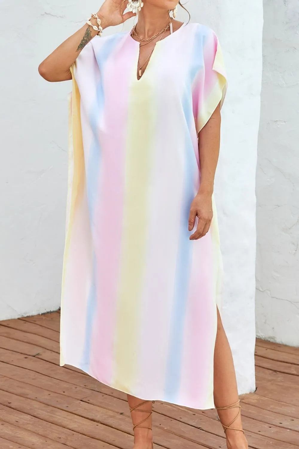 Casual Horizontal Neck Summer Tunic Coverup - EasyApparels
