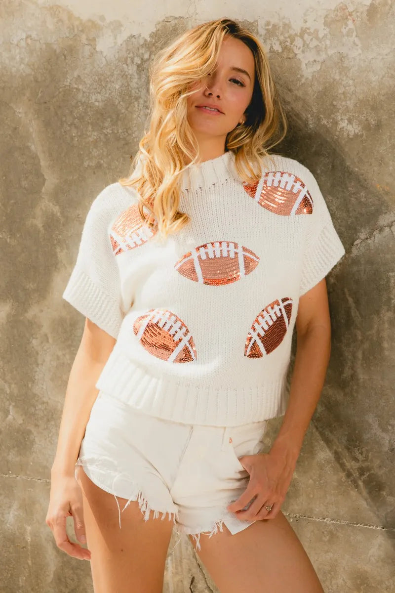 Fun Football Patch Crew Neck Sweater - EasyApparels