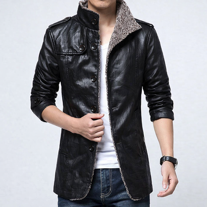 Men's Fitted Leather Coat with Button FrontClosure - EasyApparels