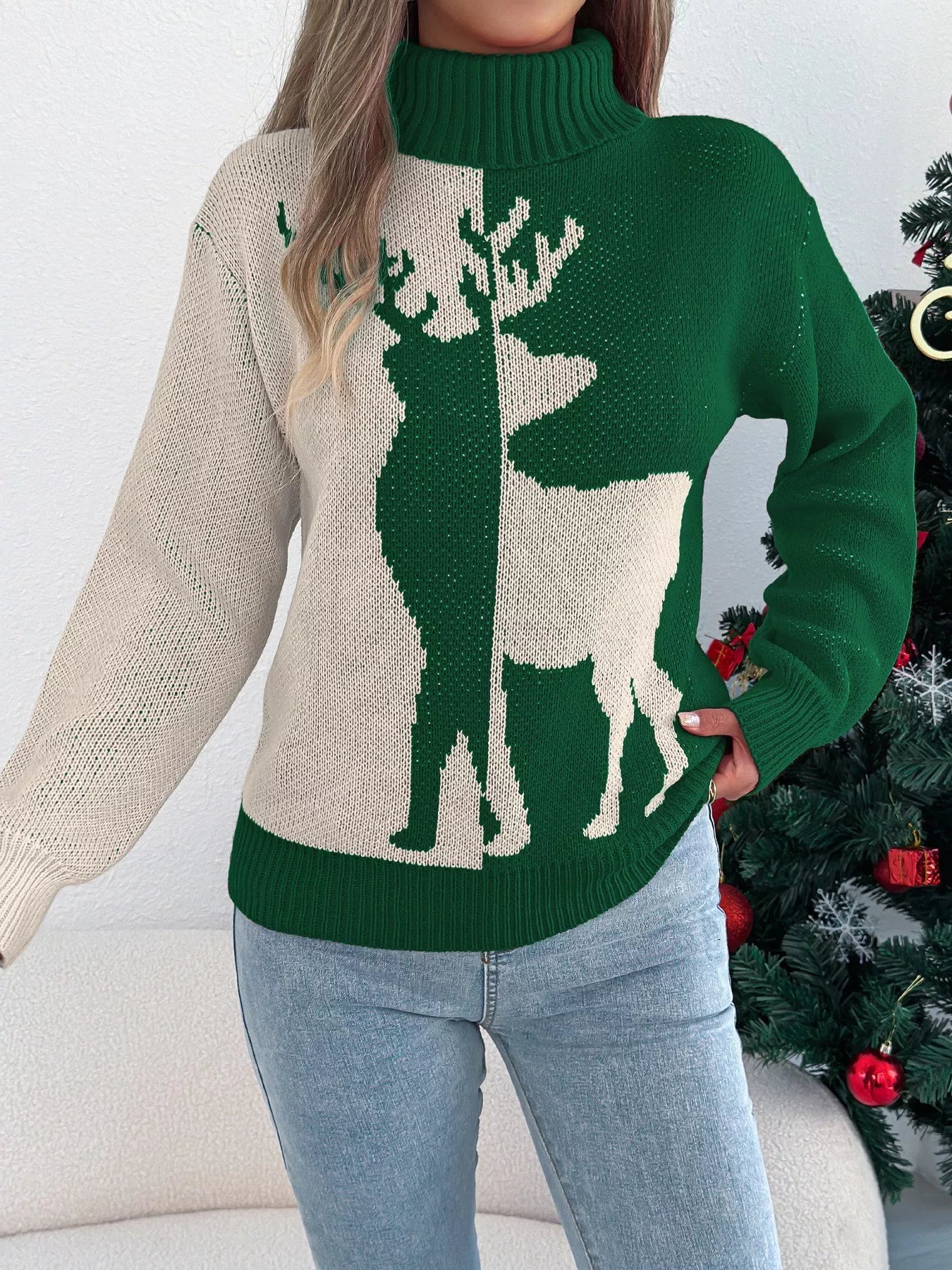 Festive Holiday Rudolf Crew Neck Sweater