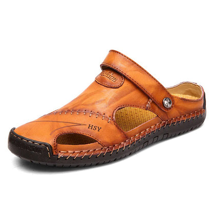 Men's Leather Closed Toe Sandal with Adjustable Strap