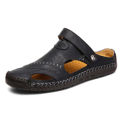 Men's Leather Closed Toe Sandal with Adjustable Strap
