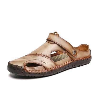 Men's Leather Closed Toe Sandal with Adjustable Strap