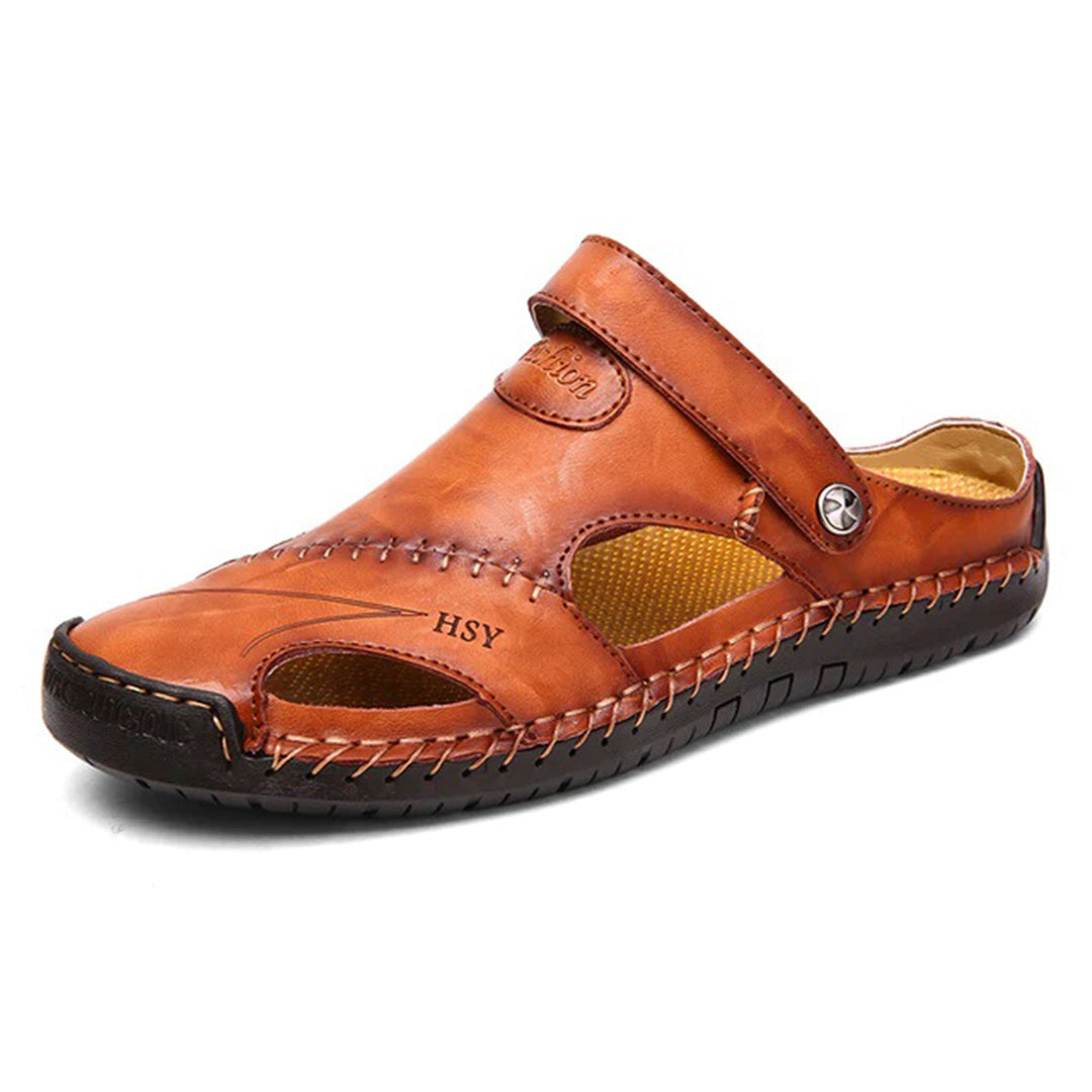 Men's Leather Closed Toe Sandal with Adjustable Strap - EasyApparels