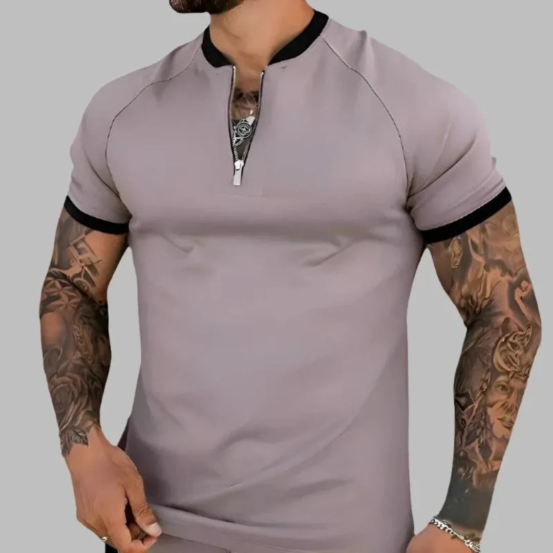 Classic Contrasting Zip Polo Shirt