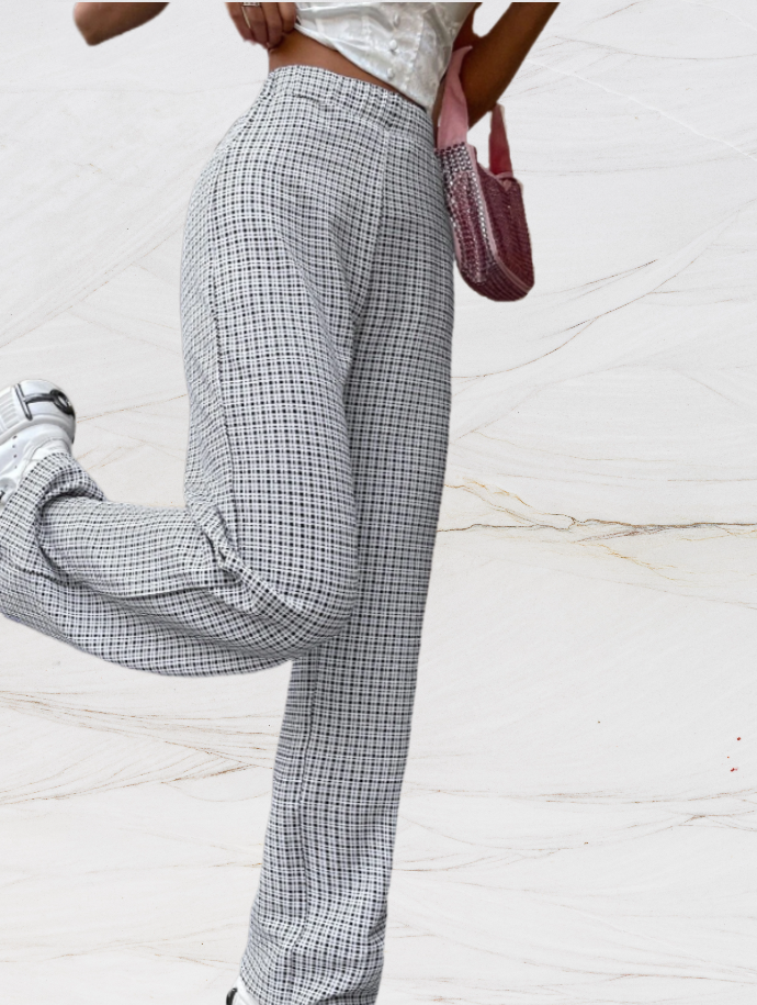 Ladies Classic Fit Checked Trousers