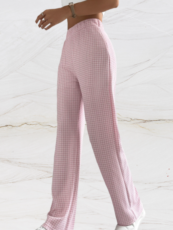 Ladies Classic Fit Checked Trousers