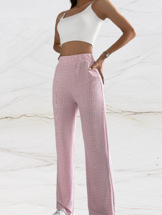 Ladies Classic Fit Checked Trousers