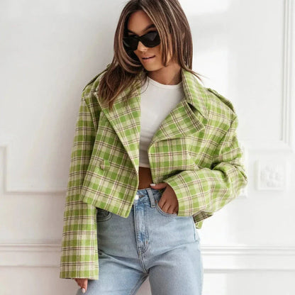 Warm Plaid Wool Short Jacket - EasyApparels