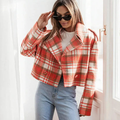 Warm Plaid Wool Short Jacket