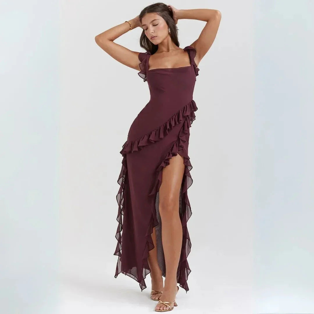Flowy Ruffled Hem Long Maxi Dress - EasyApparels