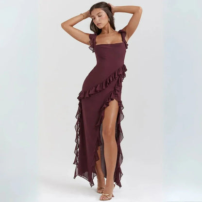 Flowy Ruffled Hem Long Maxi Dress - EasyApparels