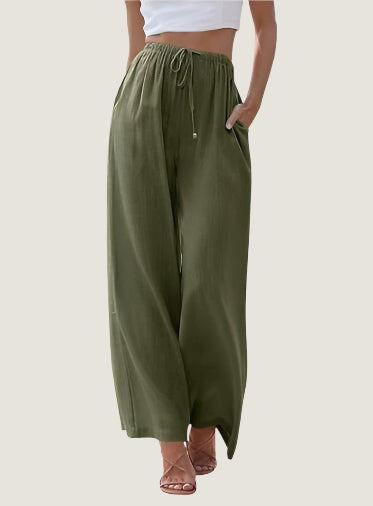 Relaxed Fit Women's Linen Pants with Elastic Waist - EasyApparels