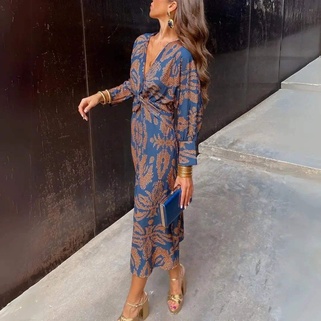 Floral Ruffled Front Long Dress - EasyApparels