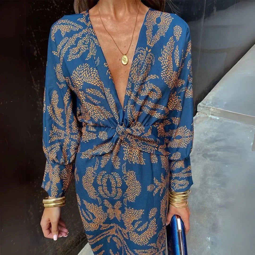 Floral Ruffled Front Long Dress