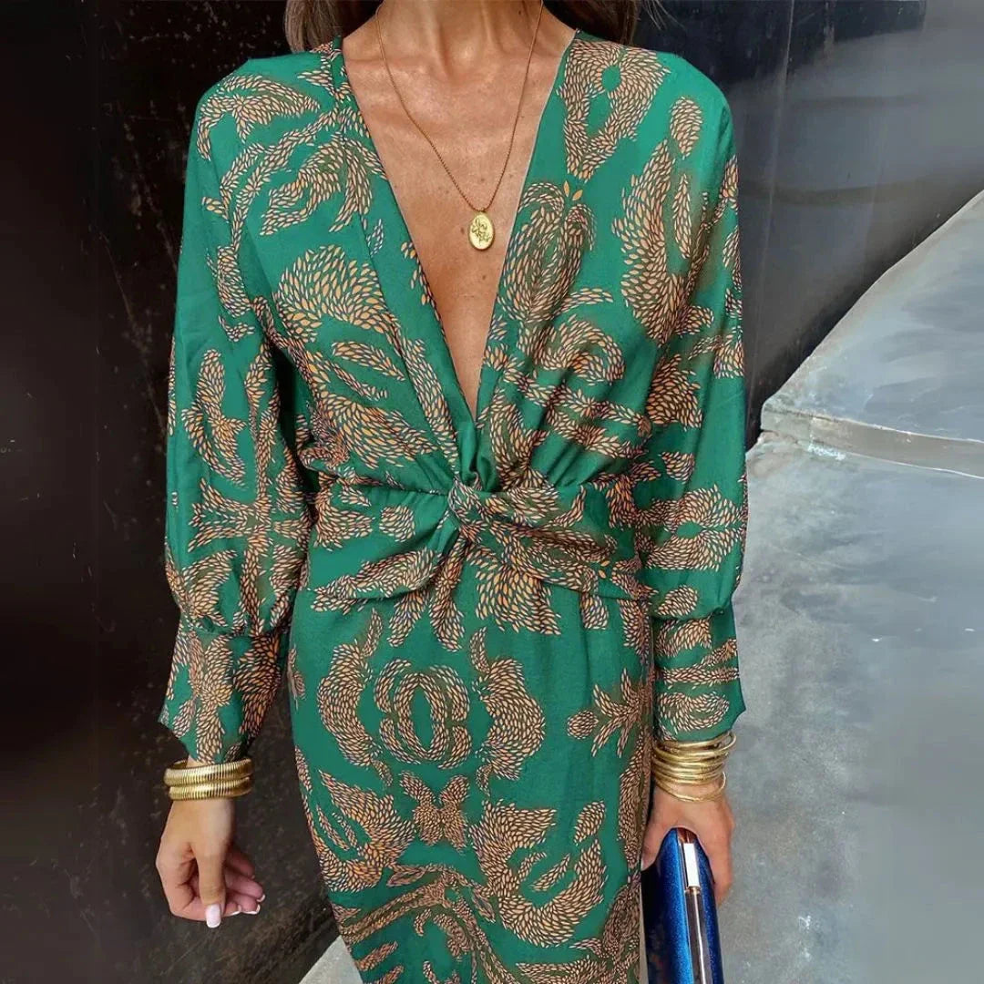 Floral Ruffled Front Long Dress