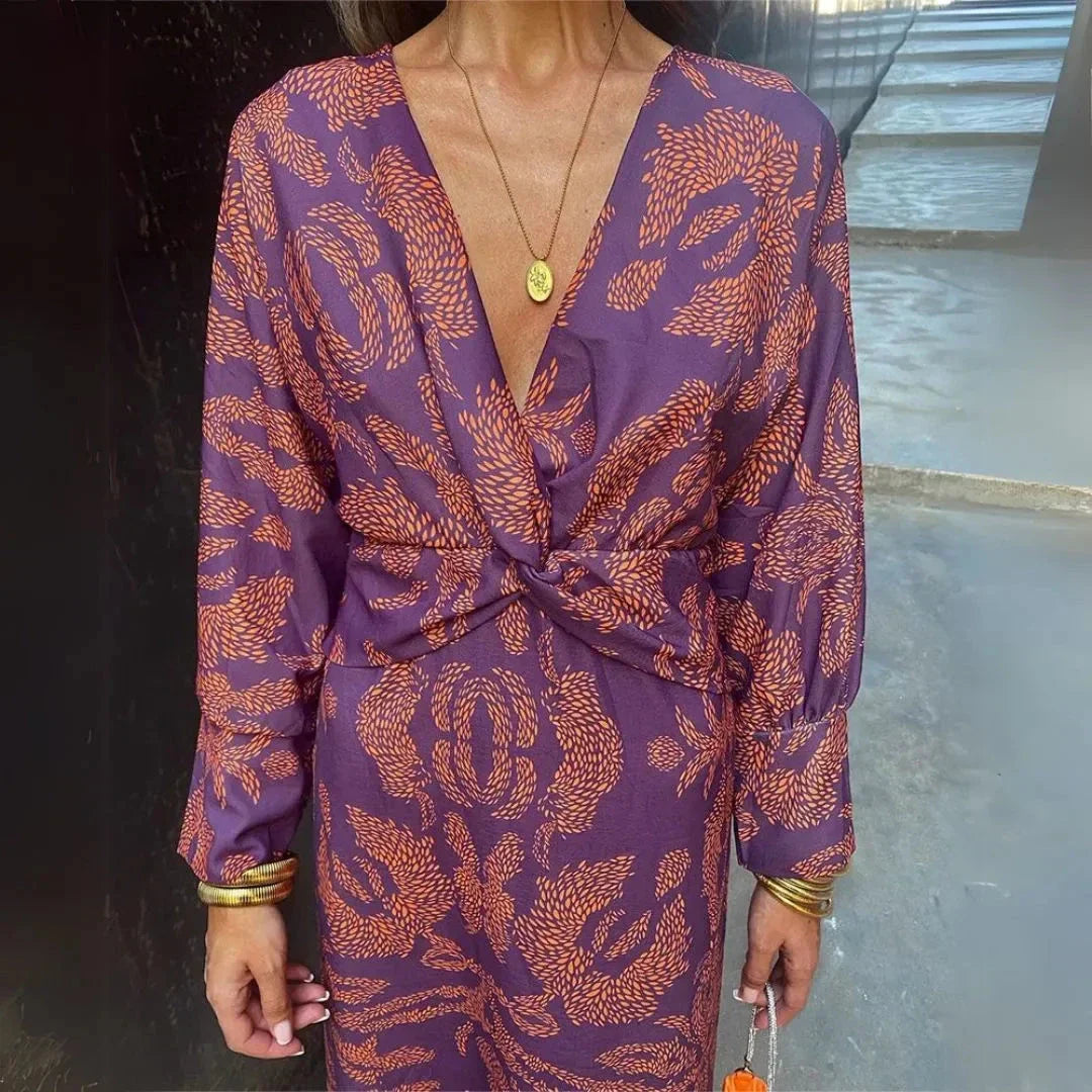 Floral Ruffled Front Long Dress