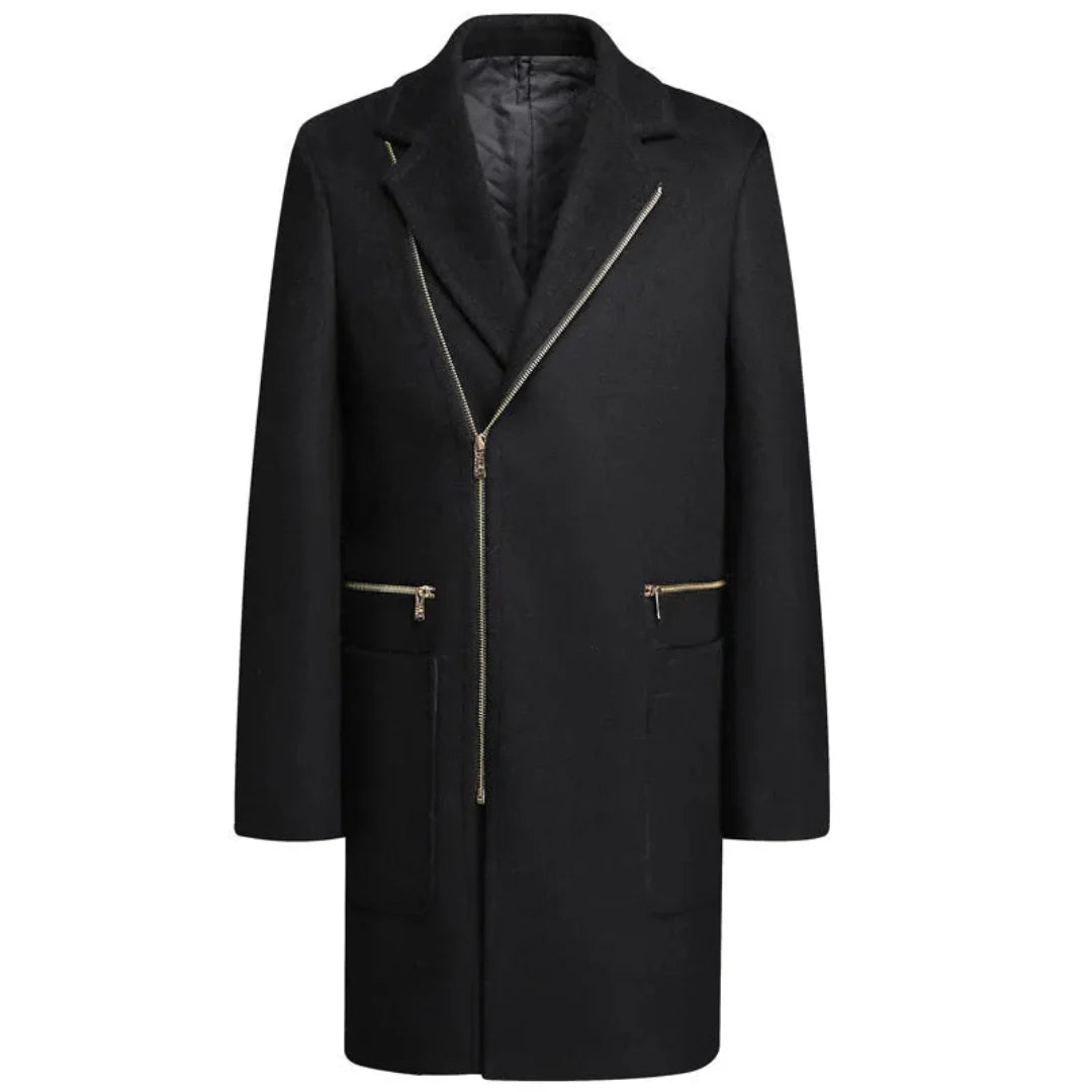 Slim Fit Uneven Hem Wool Coat