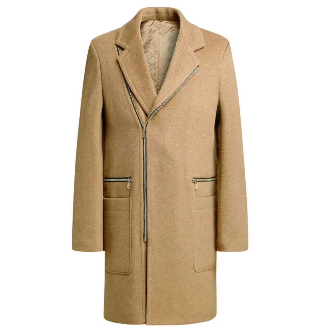 Slim Fit Uneven Hem Wool Coat