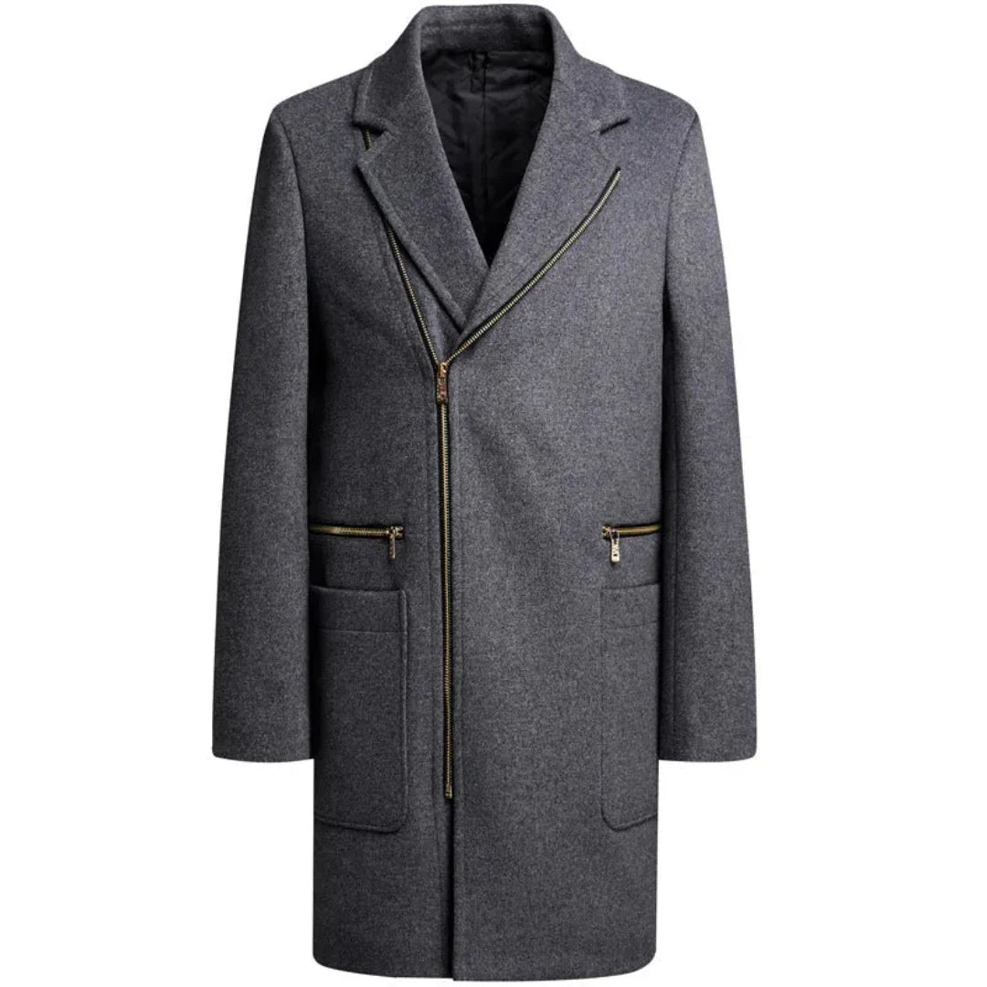 Slim Fit Uneven Hem Wool Coat - EasyApparels