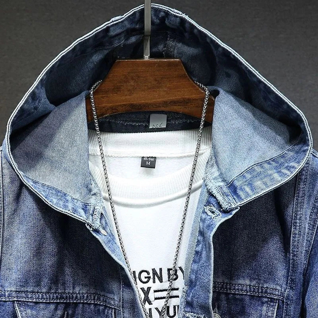 Trendy Ripped Denim Jacket with Hood - EasyApparels
