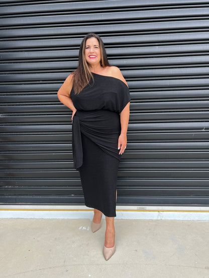 Chic One Shoulder Midi Dress with Side Slit