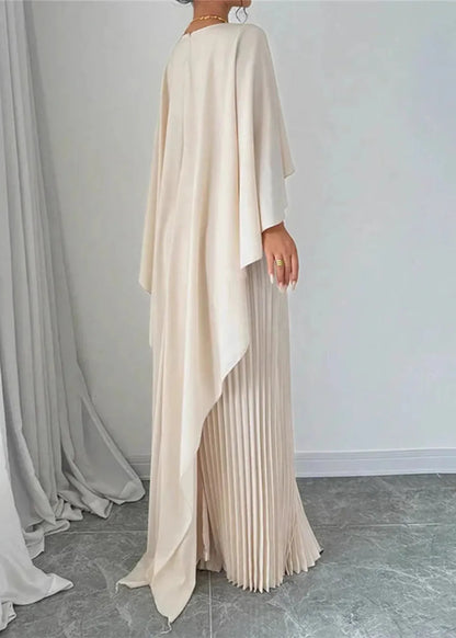 Flowy Long Dress with Cape and Fitted Waist