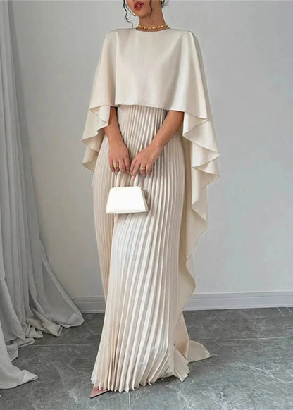 Flowy Long Dress with Cape and Fitted Waist