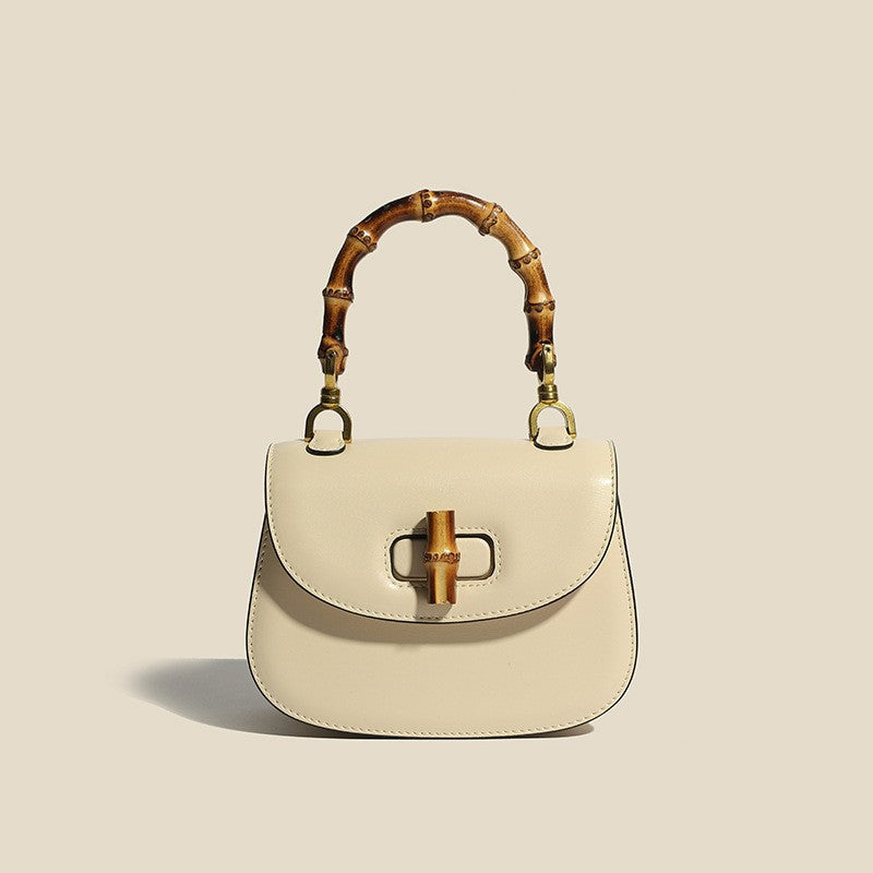 Chic Leather Bag with Wooden Handle