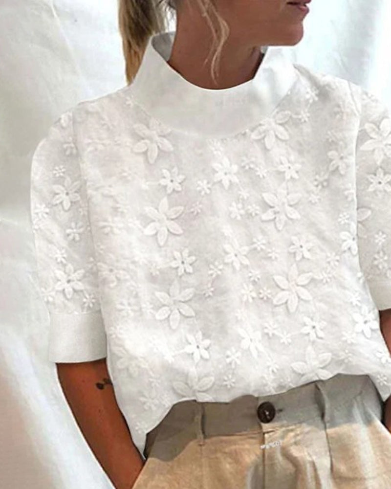 Comfortable Women's Cotton Blouse with High Collar - Luxicro