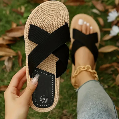 Woven Toe Flat Slip On Sandals