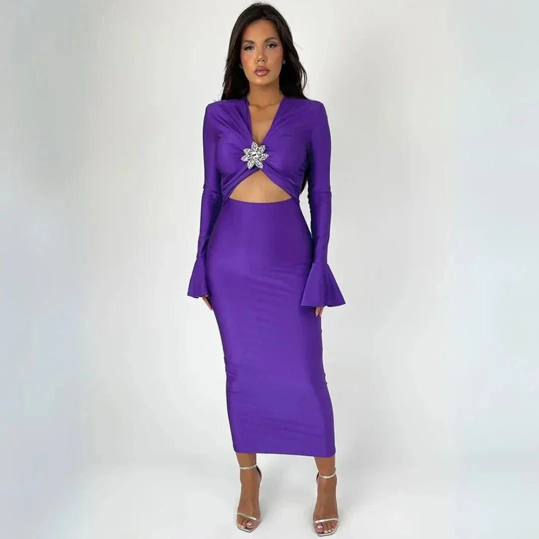 Chic Decorative Neckline Midi Summer Dress - EasyApparels
