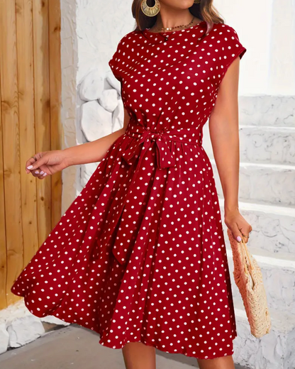 Floral Polka Dot A-Line Knee Length Dress - EasyApparels