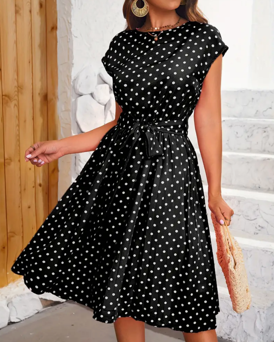 Floral Polka Dot A-Line Knee Length Dress