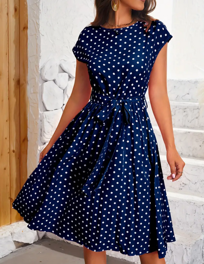 Floral Polka Dot A-Line Knee Length Dress
